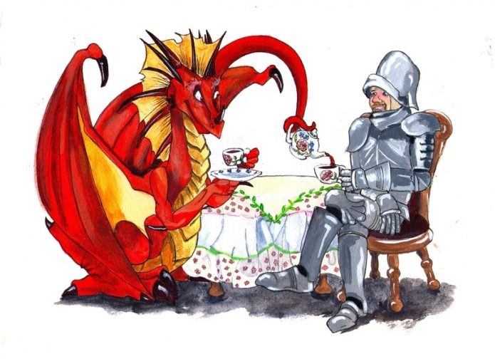 Дракон и рыцарь пьют чай