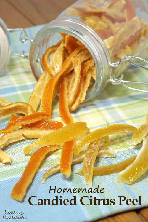 Candied Lemon Peel and Candied Orange Peel are common ingredients in Holiday baking. Skip the hard, store-bought versions and make your own. It